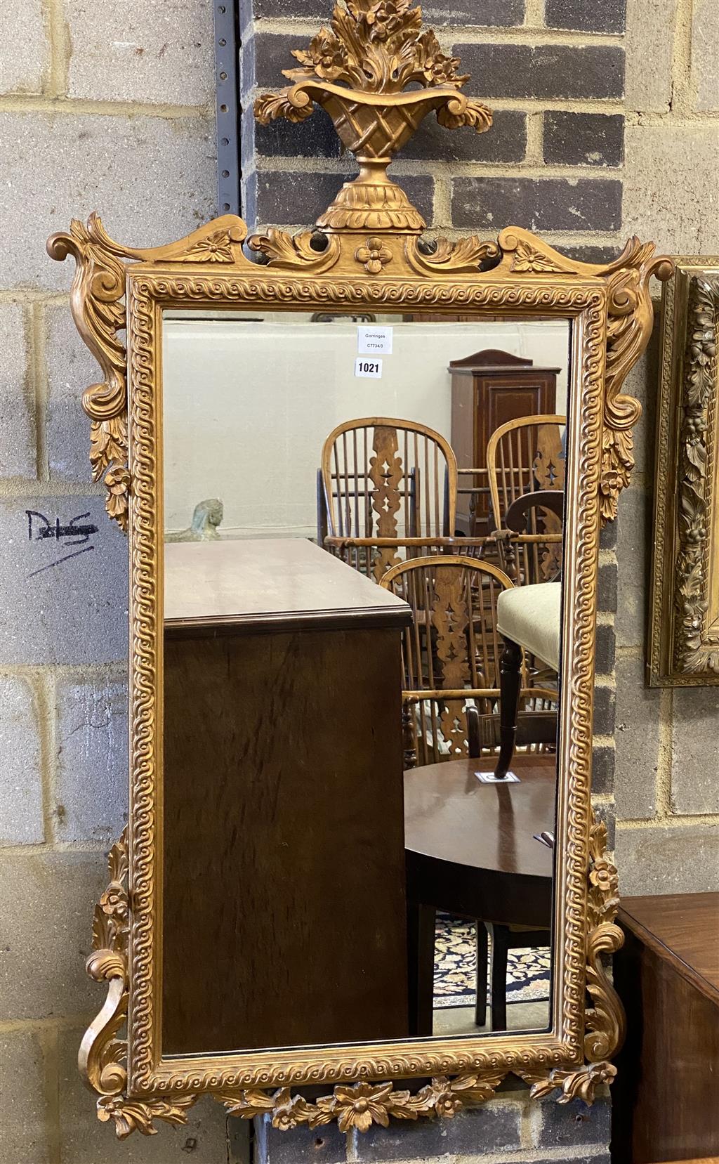 A 19th century giltwood and gesso wall mirror, width 73cm, height 138cm